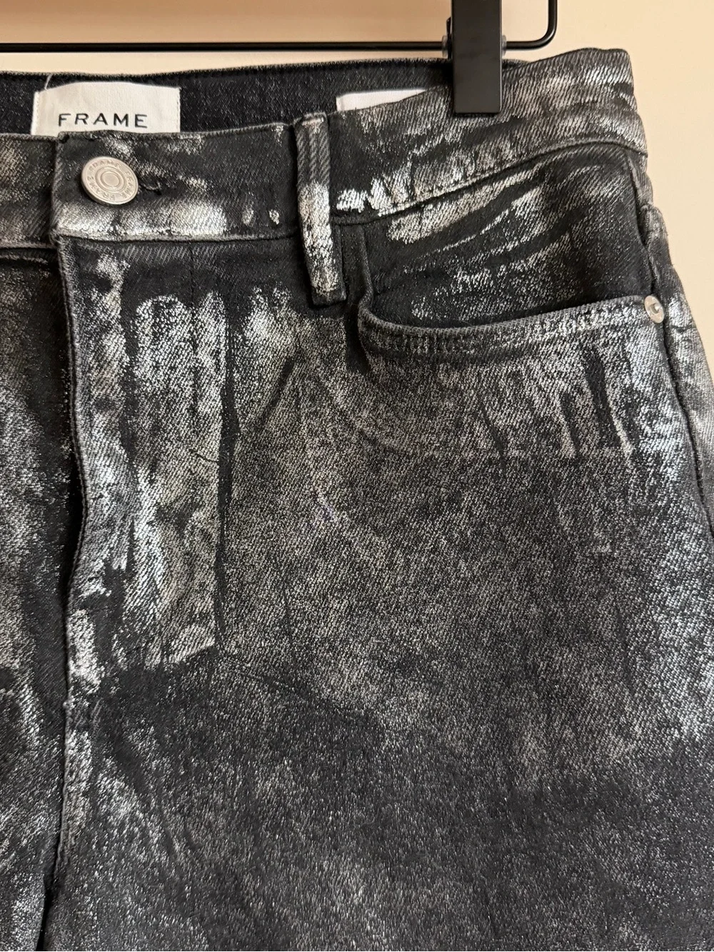 NWT Frame Denim Le High Skinny Crop Silver Metallic Jeans Size 29